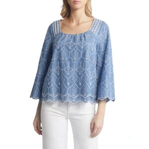 Caslon Cotton Eyelet Top In Blue Coronet - Oversized XS